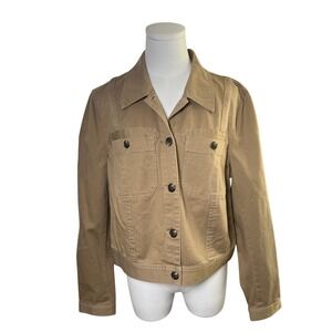 Tan Cotton Utility Jacket Button Front Lauren Ralph Lauren Women‎ L
